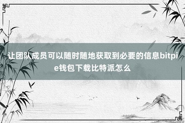 让团队成员可以随时随地获取到必要的信息bitpie钱包下载比特派怎么